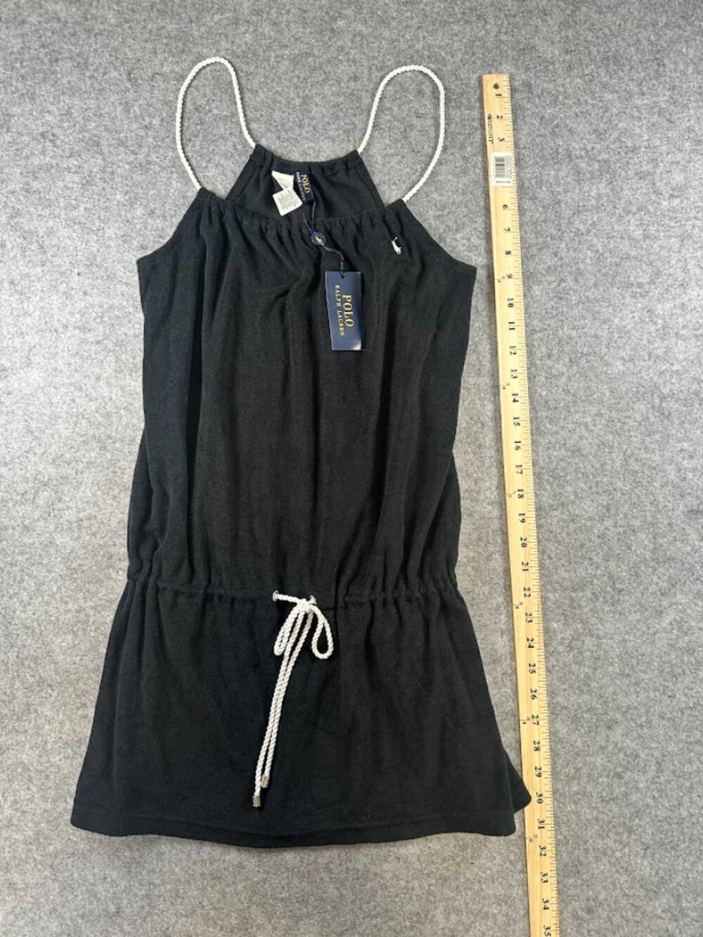 NWT Polo Ralph Lauren Sz Small Black Terry Drawstring Cover Up Dress Women - Picture 4 of 10